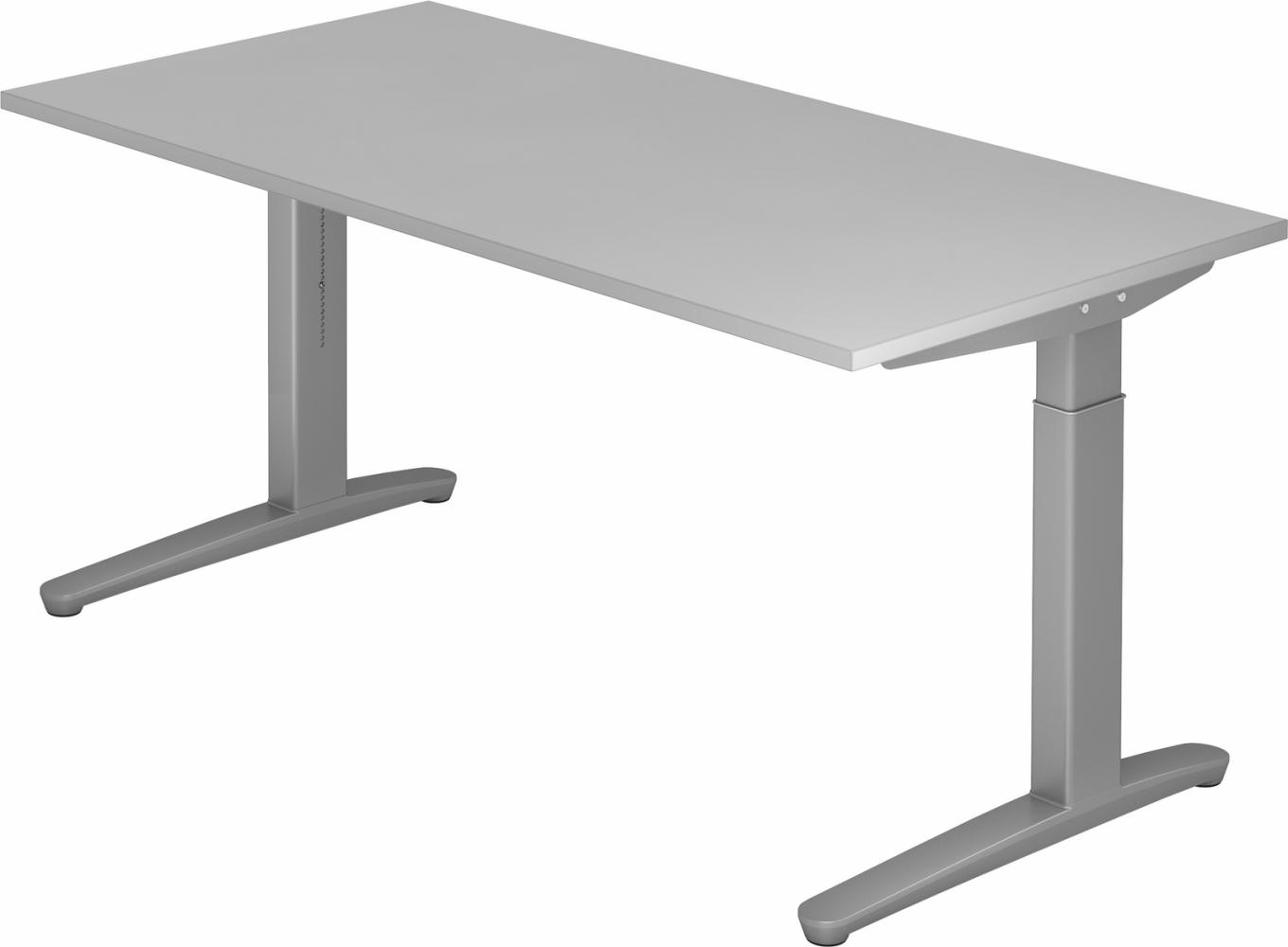 bümö® Design Schreibtisch XB-Serie höhenverstellbar, Tischplatte 160 x 80 cm in grau, Gestell in silber Bild 1