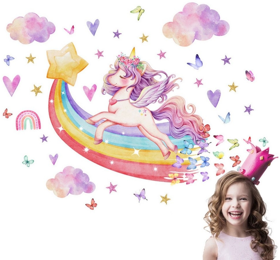 RWEUOQ Wandsticker Wandaufkleber mit Einhorn-Motiv abnehmbare Wandkunst Dekor für Kinder, für Schlafzimmer Rosa Prinzessin Mädchen Zimmer Dekor Bild 1