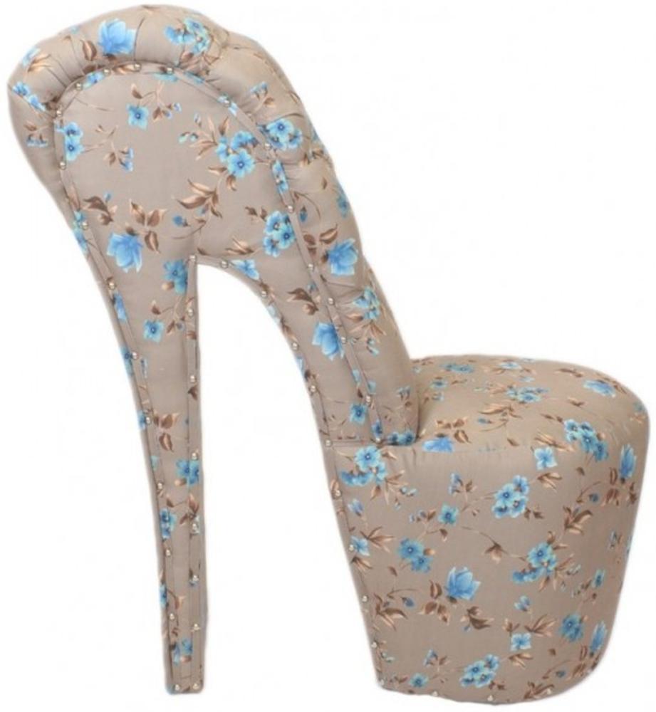 Casa Padrino High Heel Sessel Blumen Muster Creme / Blau Luxus Design - Designer Sessel - Club Möbel - Schuh Stuhl Sessel Bild 1