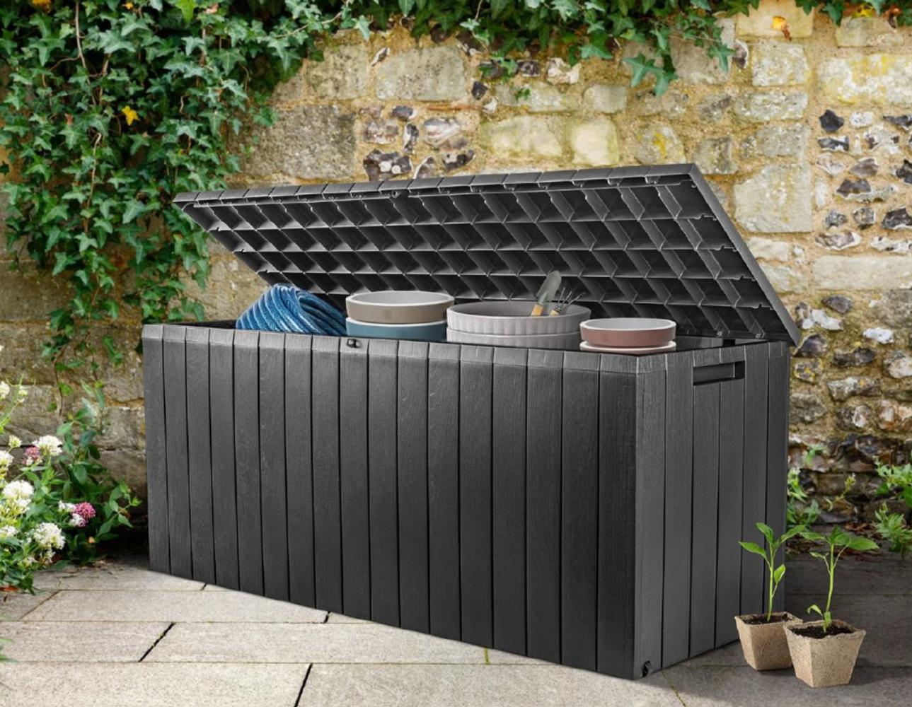 Rollen Auflagenbox 268L Holz Optik Gartenbox Auflagen Kissen Garten Box Truhe Bild 1