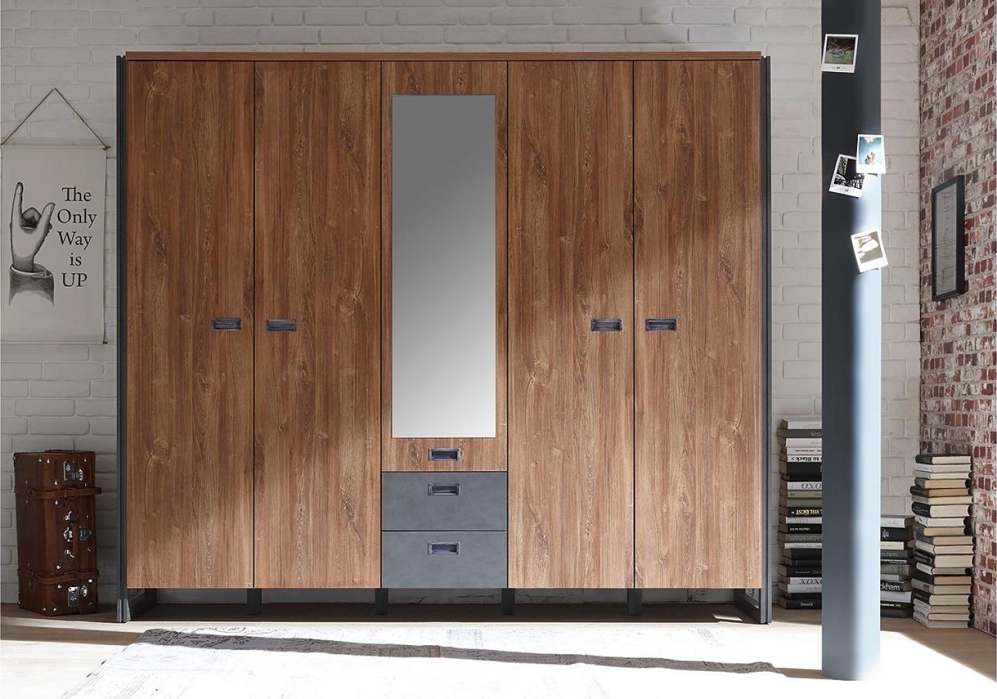 Kleiderschrank DETROIT Schrank Stirling Oak und Matera anthrazit 232 Bild 1