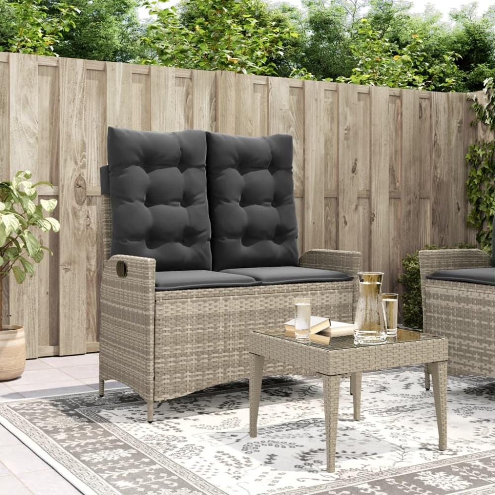 vidaXL Gartenbank Verstellbar mit Kissen Hellgrau Poly Rattan 368241 Bild 1