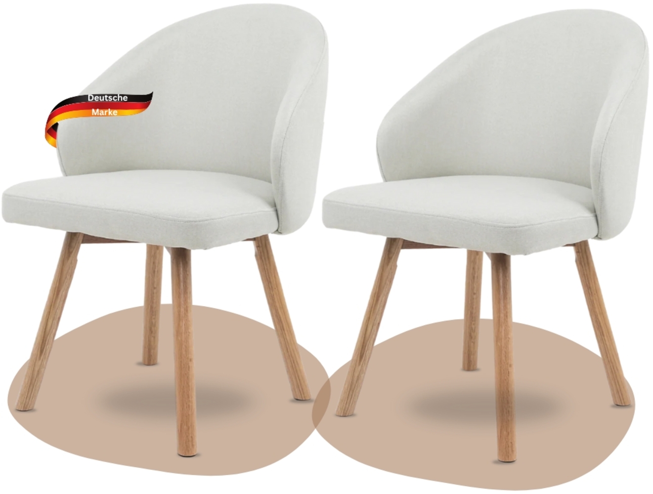 DELUKE® Esszimmerstühle 2er Set ERIK - Stoffbezug, Eichenholz Beine| Gepolsterte Sitzfläche | Skandinavisch Minimalistisch, Stühle Esszimmer | Beige Bild 1