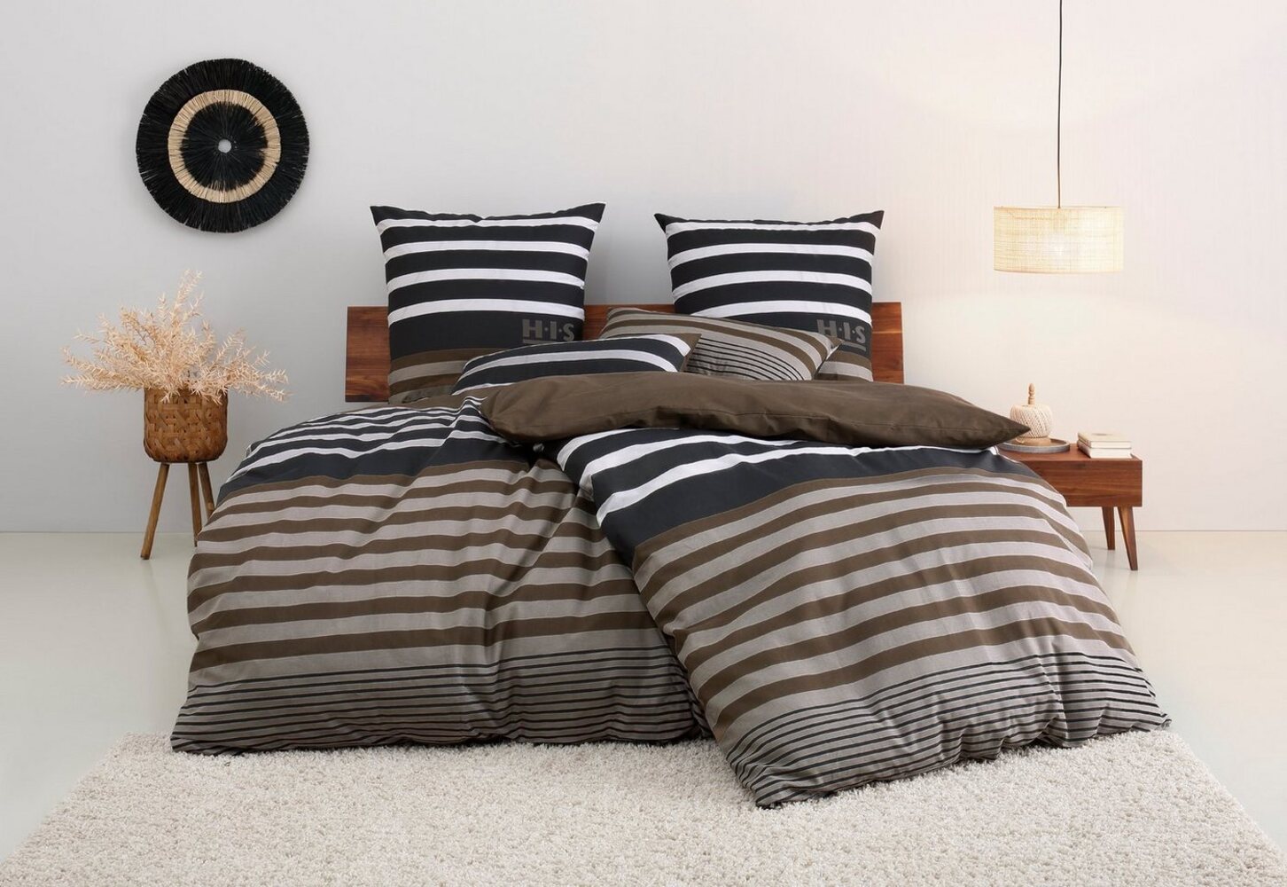 H.I.S Bettwäsche Majoran, Polycotton recycelt, 3 teilig, gestreifte Bettwäsche in verschiedenen Qualitäten Bild 1