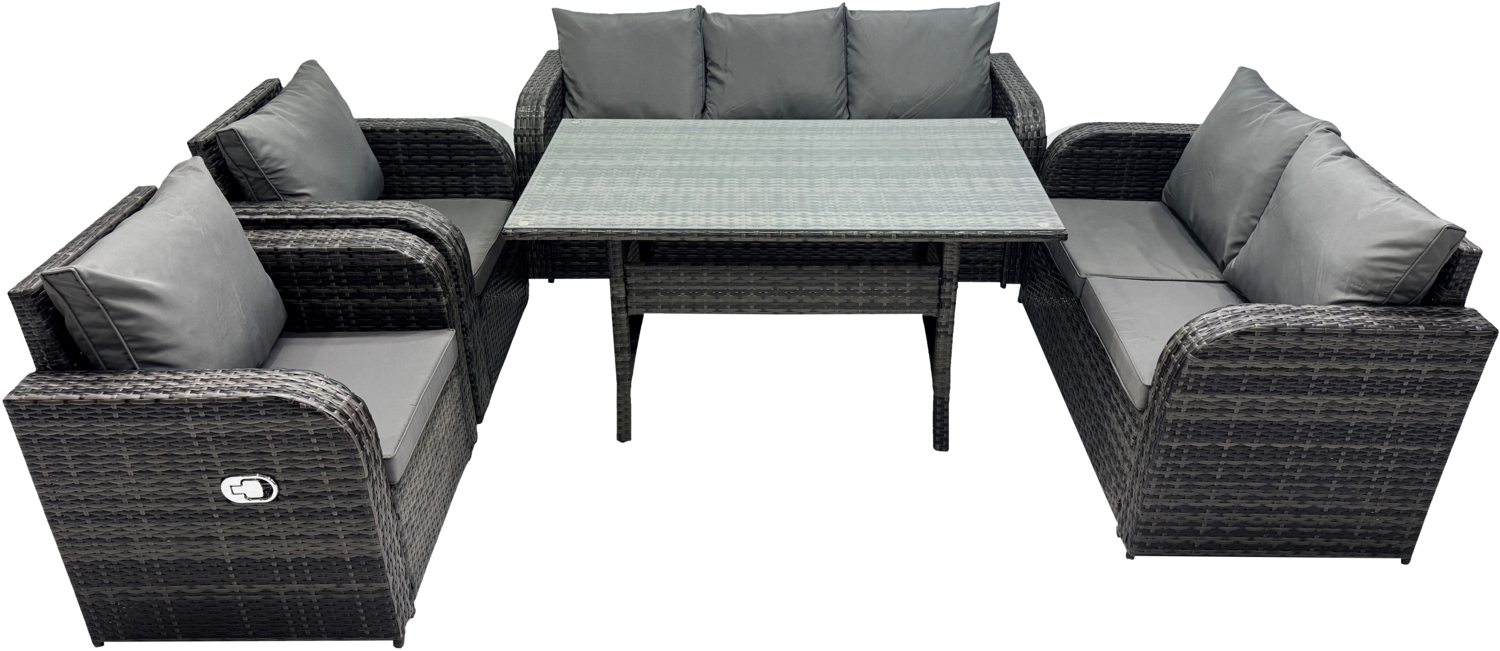 Fimous 7 Sitzer Dunkelgrau Polyrattan Gartenmöbel-Set Liegestuhl Liebe Sofa 3 Sitzer Sofa Set Outdoor Rechteckiger Esstisch Bild 1
