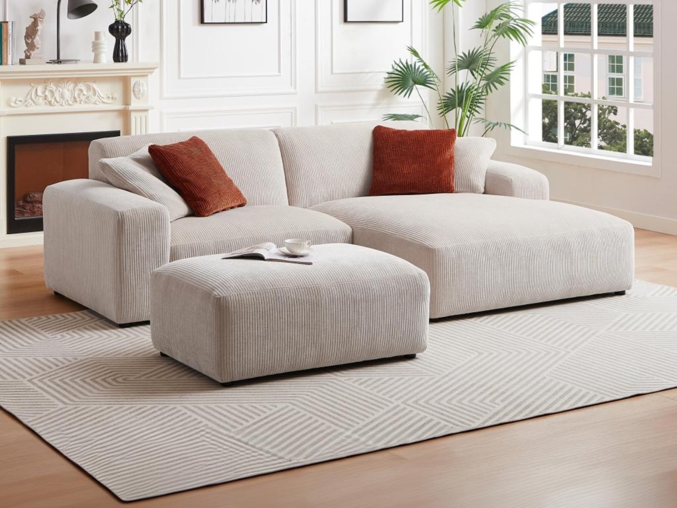Vente-unique - Ecksofa & Hocker - Ecke rechts - Cord - Beige - TIRONO von Maison Céphy Bild 1