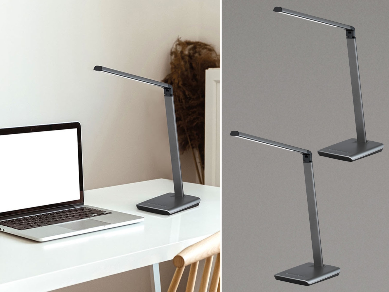 2er SET LED Schreibtischlampen Grau dimmbar & Tageslicht, Höhe 79cm Bild 1
