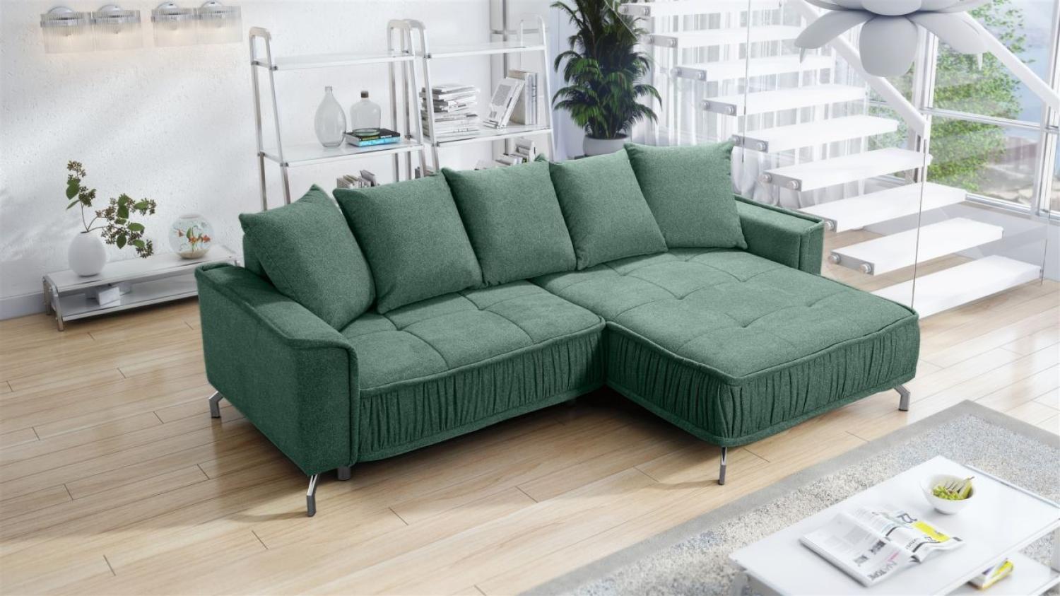 Ecksofa Schlafsofa Sofa FLORENCE Stoff Bubble Flaschengrün Ottomane Rechts Bild 1