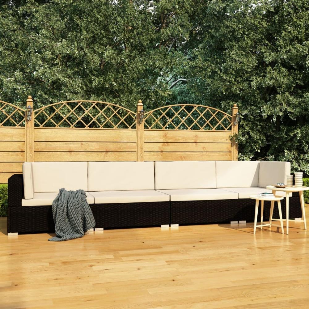 vidaXL 4-tlg. Garten-Sofagarnitur mit Auflagen Poly Rattan Schwarz 47268 Bild 1