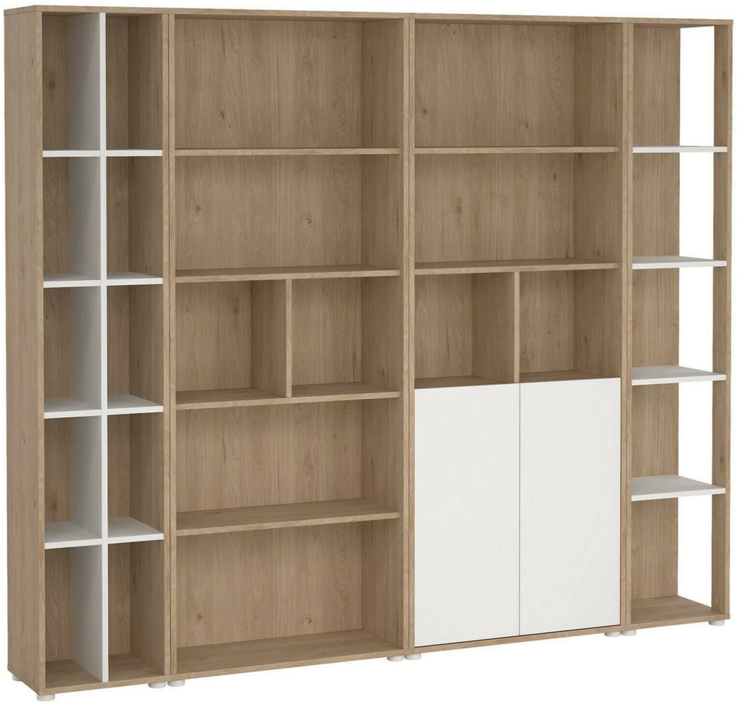 Dmora Wohnzimmermöbel Litvjak, Modulares Wohnzimmerset, Mehrzweck-Wohnzimmermöbel, Moderner TV-Schrank, 241x34 h205 cm, Eiche und Weiß Bild 1