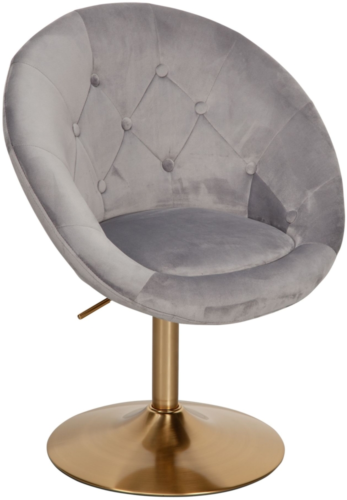 Loungesessel Samt Grau / Gold Design Drehstuhl, Clubsessel Polsterstuhl mit Rückenlehne, Drehsessel Cocktailsessel Lounge, Sessel mit Stoffbezug Bild 1