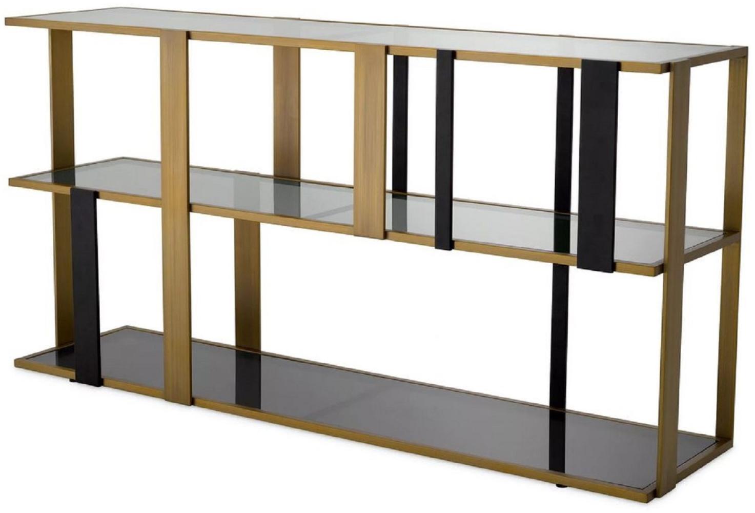 Casa Padrino Luxus Regalschrank Messing / Schwarz / Grau 178 x 44 x H. 89,5 cm - Rechteckiger Wohnzimmer Schrank - Büro Schrank - Wohnzimmer Möbel - Büro Möbel - Luxus Möbel Bild 1