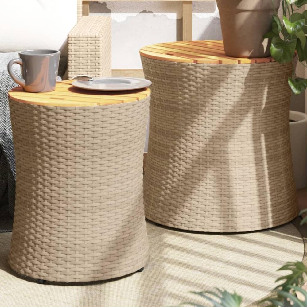 vidaXL Garten-Beistelltische 2 Stk. mit Holzplatte Beige Poly Rattan 366290 Bild 1