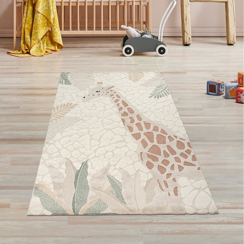 TeppichHome24 Kinderteppich Kinderzimmer Spielezimmer Teppich mit Giraffen Abbild in creme beige, rechteckig Bild 1