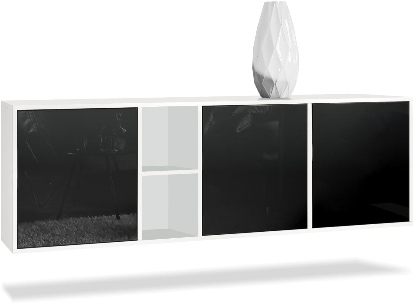 Vladon Kommode Cuba - Weiß matt/Schwarz Hochglanz - Modernes Sideboard für Ihr Wohnbereich - (BxHxT) 182x53x35 cm Bild 1