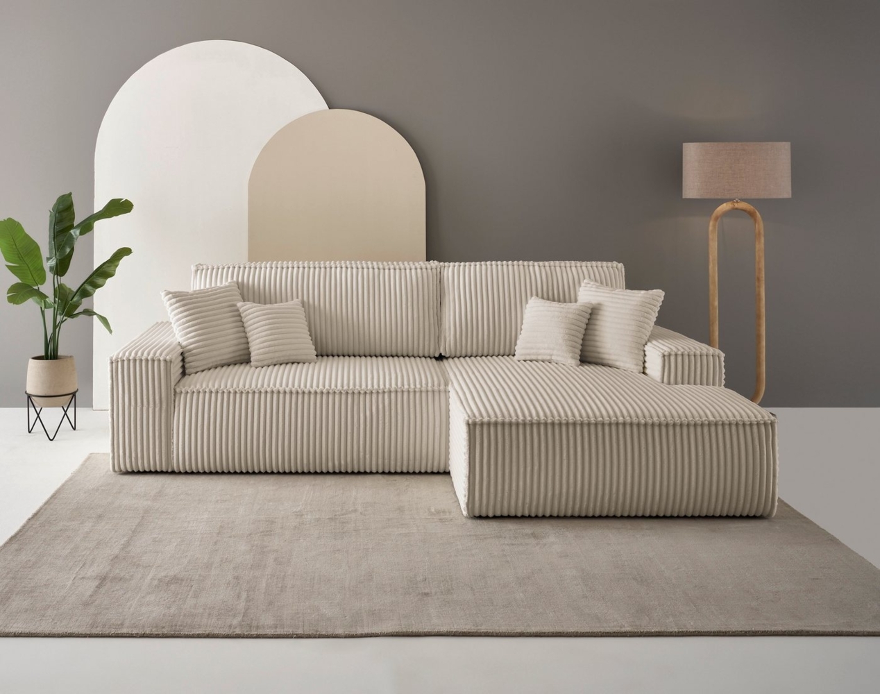 andas Ecksofa Finnley Schlafsofa 267 cm in Bouclé, Struktur fein u. Cord, L-Form, Schlaffunktion m. Bettkasten (136/210 cm), Bouclé, Struktur und Cord Bild 1