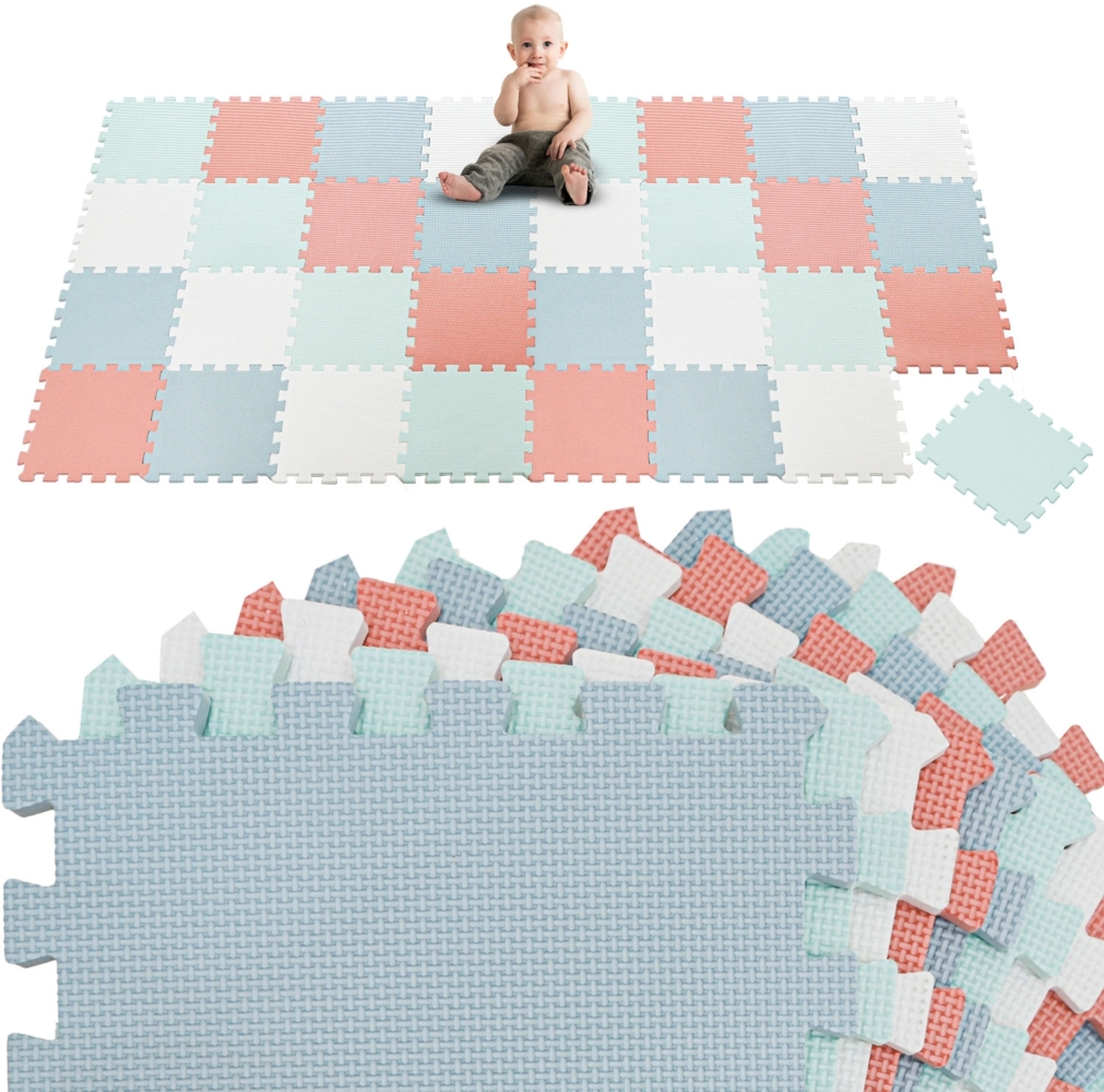 36 Teile Spielmatte Baby Puzzlematte 30x30 Spielteppich Mint Grau Terrakotta Weiß Bild 1