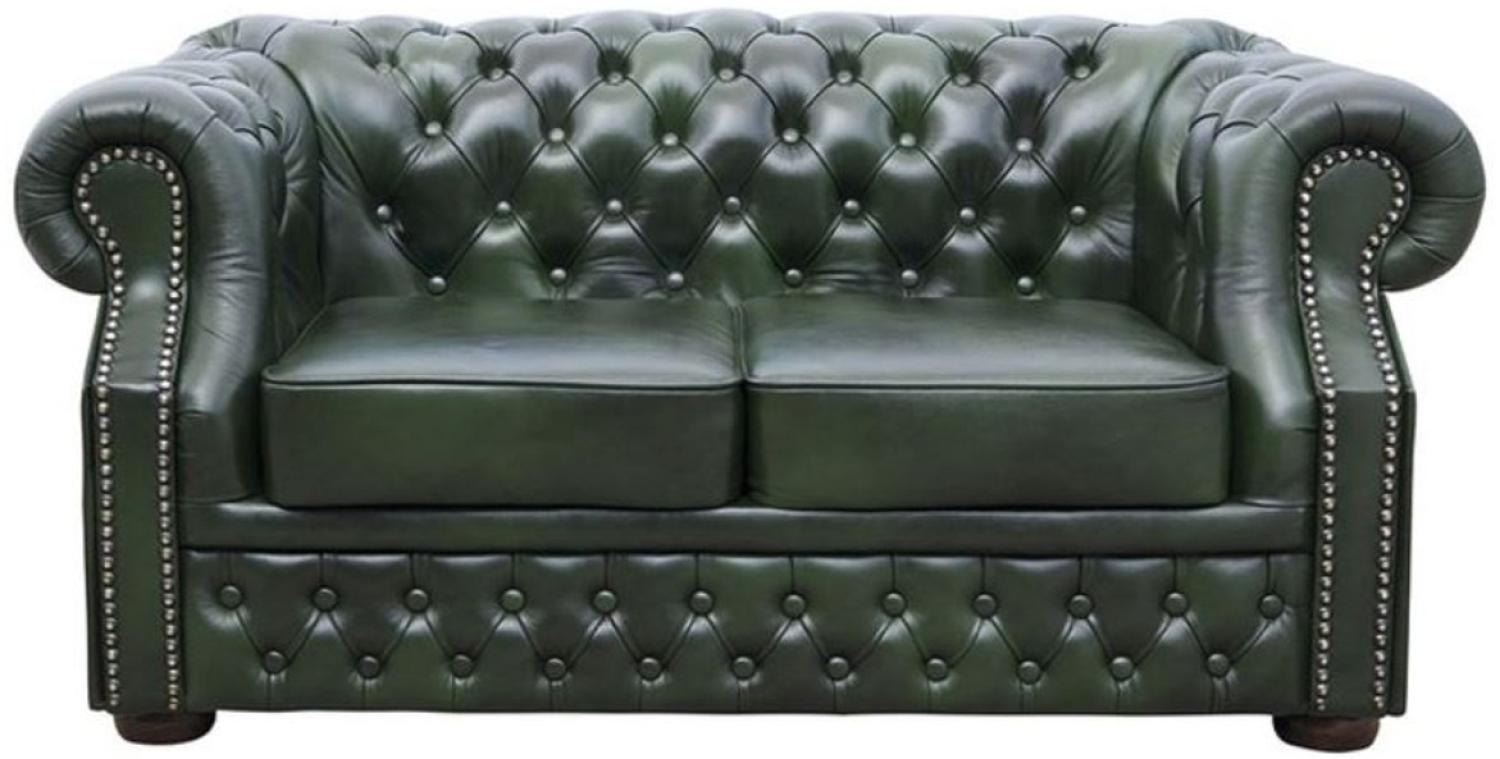 Casa Padrino Luxus Echtleder 2er Sofa Dunkelgrün 180 x 90 x H. 80 cm Bild 1