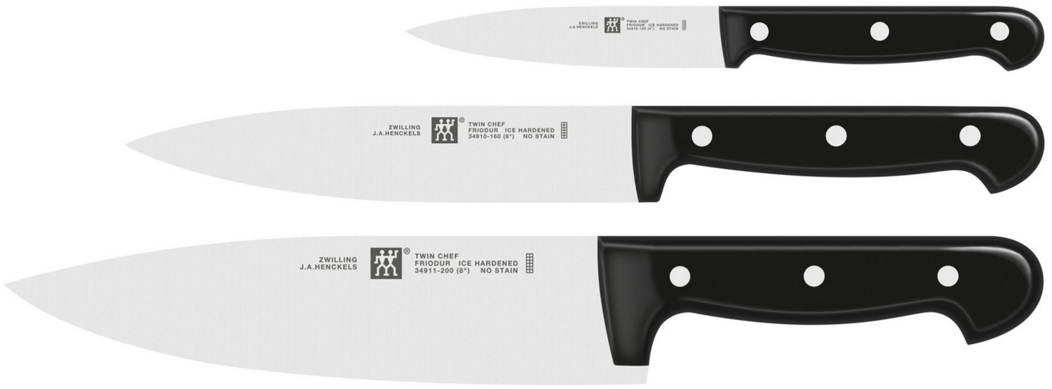 Zwilling Messer-Set TWIN Chef 2 (Set, 3-tlg, 1 Spickrmesser (10 cm), 1 Fleischmesser (16 cm), 1 Kochmesser (20 cm), Sonderschmelze, Ergonomisch, Robust, Langlebig Bild 1
