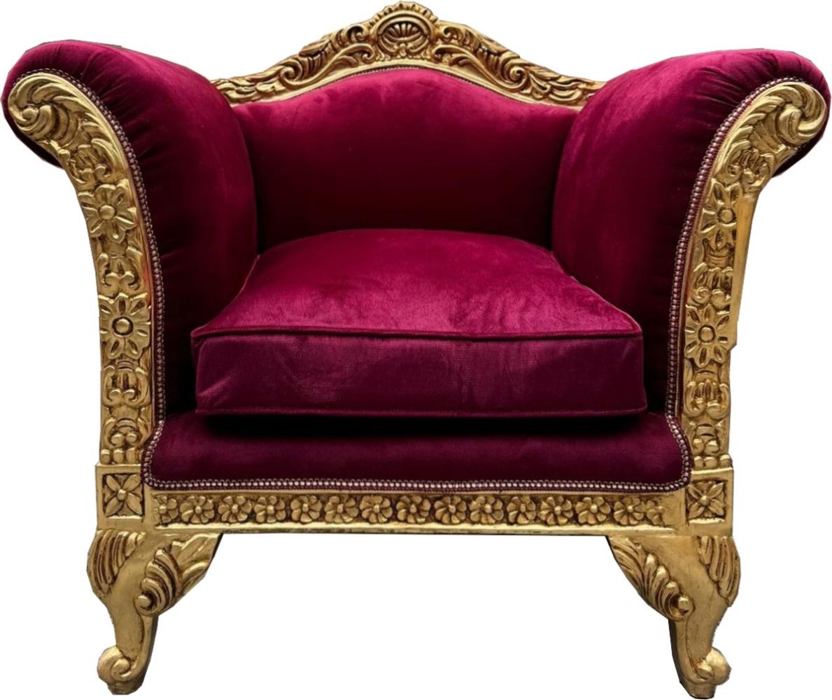 Casa Padrino Barock Lounge Sessel Bordeauxrot / Gold - Barockstil Möbel Bild 1