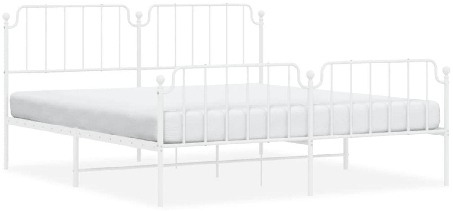 vidaXL Bettgestell mit Kopf- und Fußteil, Metall, Weiß, 183x213 cm Bild 1