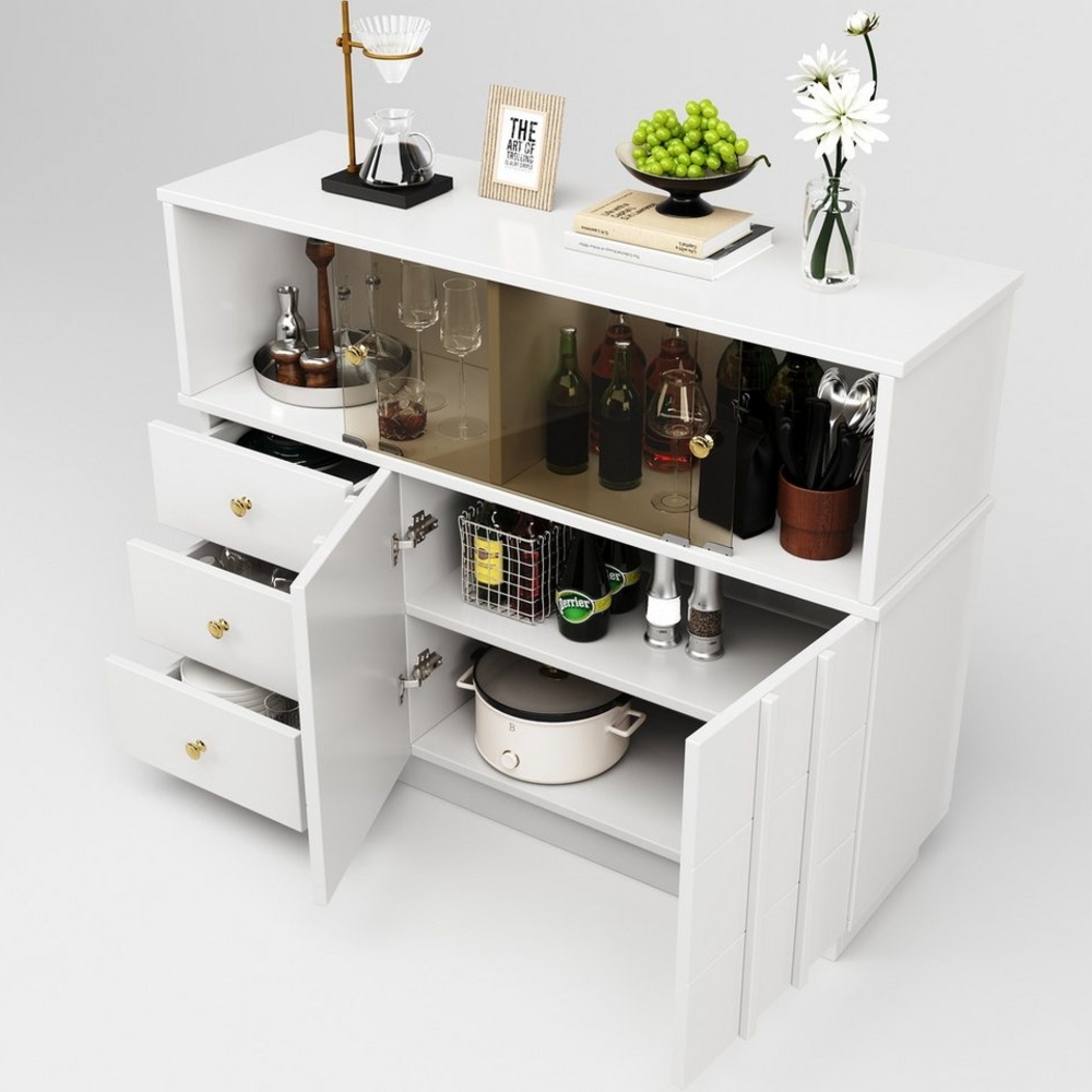 HAUSS SPLOE Sideboard Küchenschrank mit Glastüren für Küche, Esszimmer, Wohnzimmer, Weiß Bild 1