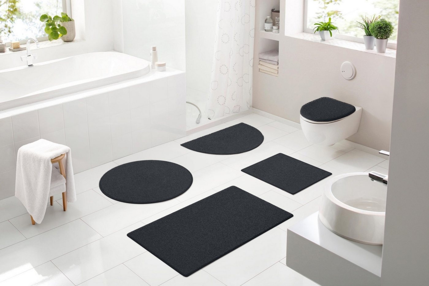 Bruno Banani Badematte Danny, Höhe 20 mm, rutschhemmend beschichtet, schnell trocknend, Polyacryl, rechteckig, 3-tlg. Stand-WC Set, Made in Europe, einfarbiger Badteppich Bild 1