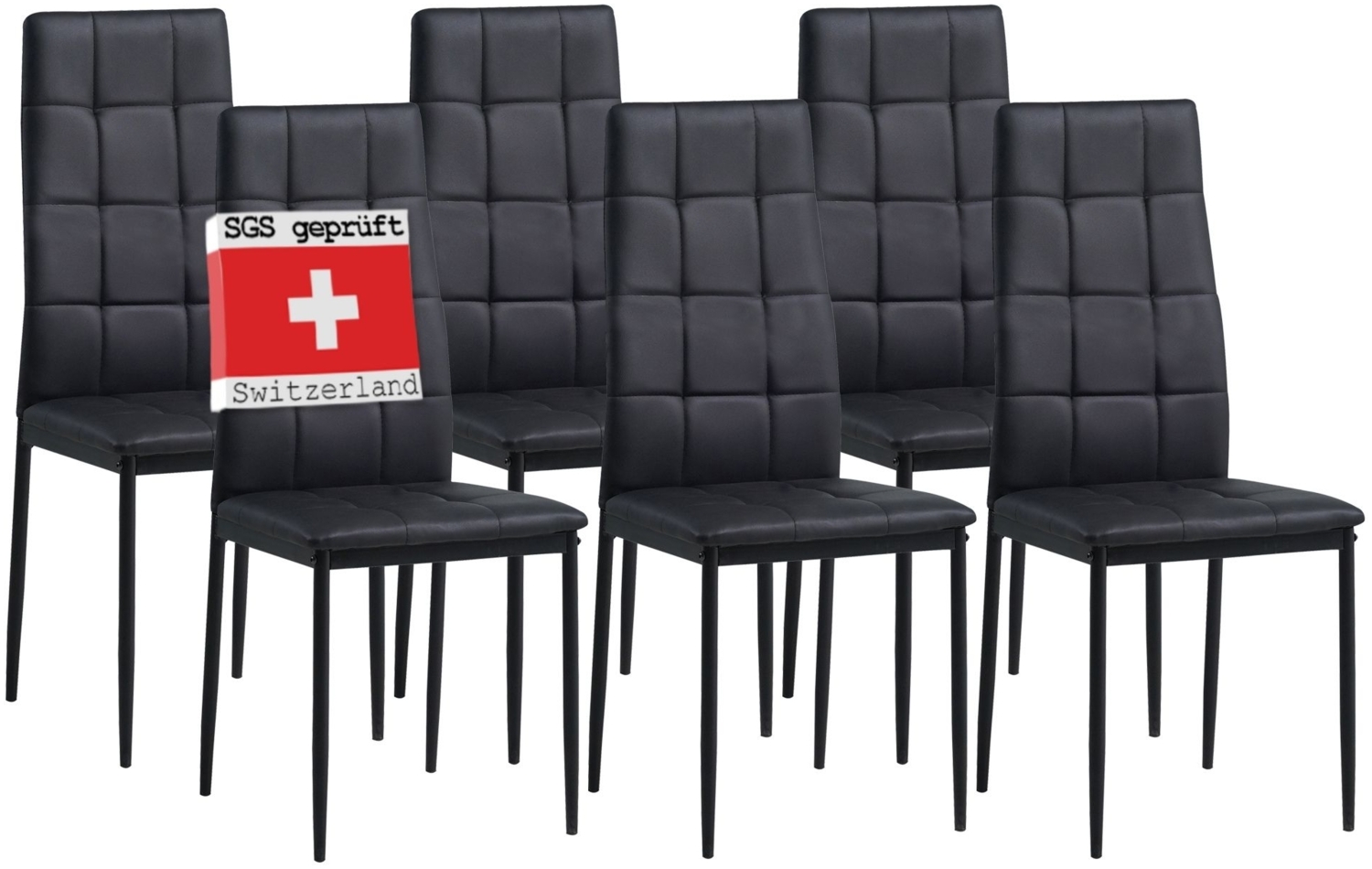 Albatros Esszimmerstühle RIMINI 6er Set, Schwarz - Edles Italienisches Design, Polsterstuhl Kunstleder-Bezug, Modern und Stilvoll am Esstisch - Küchenstuhl Stuhl Esszimmer hohe Belastbarkeit Bild 1