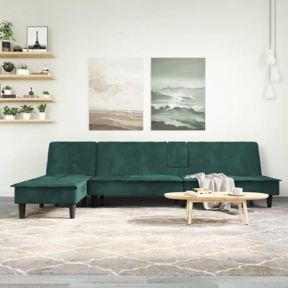 Schlafsofa in L-Form Dunkelgrün 255 x 140 x 70 cm Samt (Farbe: Grün) Bild 1