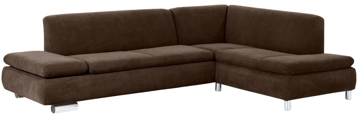 Ecksofa mit Ottomane rechts Kaye Bezug Veloursstoff Metallfuß verchromt / braun 23099 Bild 1