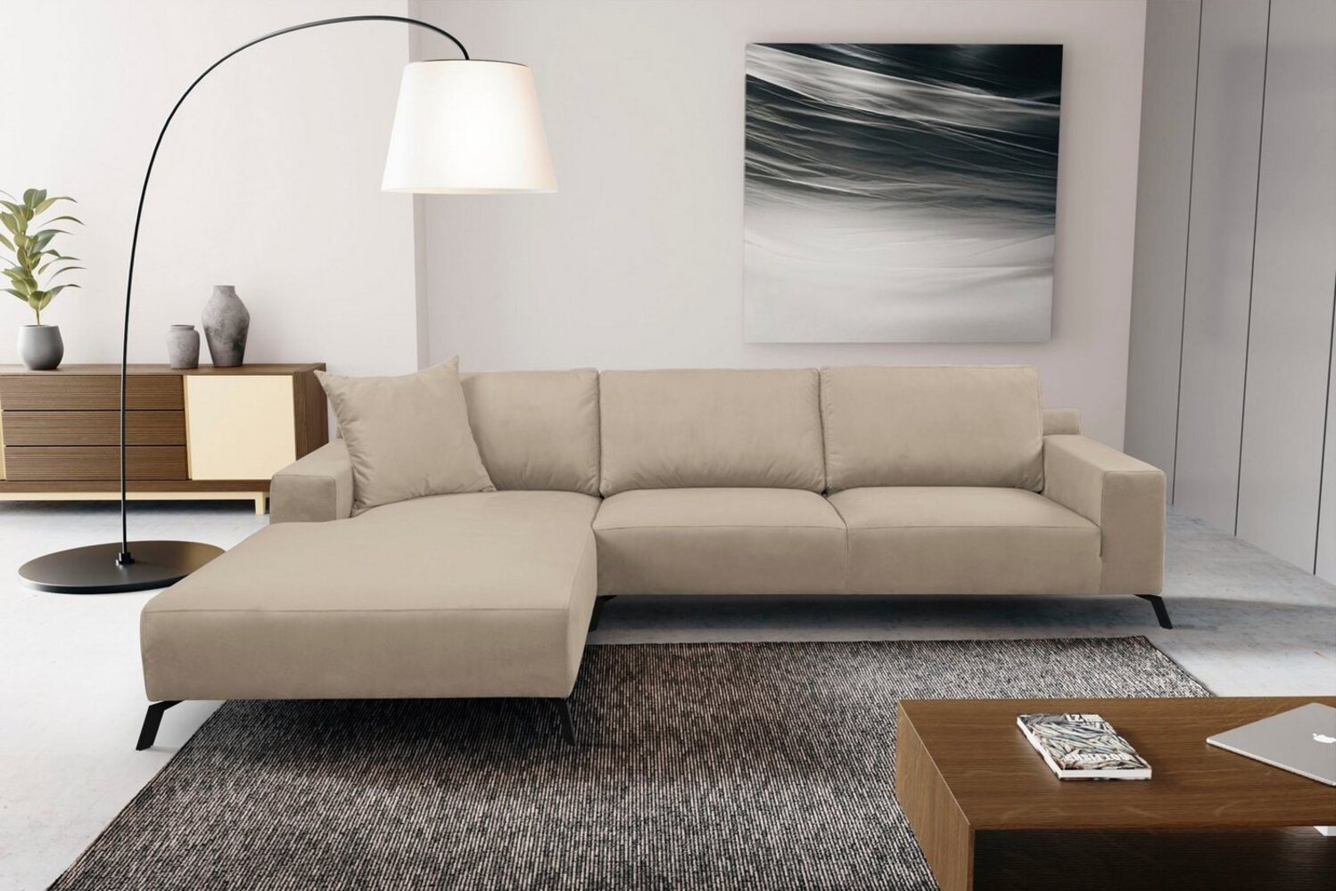 WERK2 Ecksofa Faro L-Form, XXL Design Ecksofa mit hohem Komfort in trendigem Cord & Samtvelours Bild 1