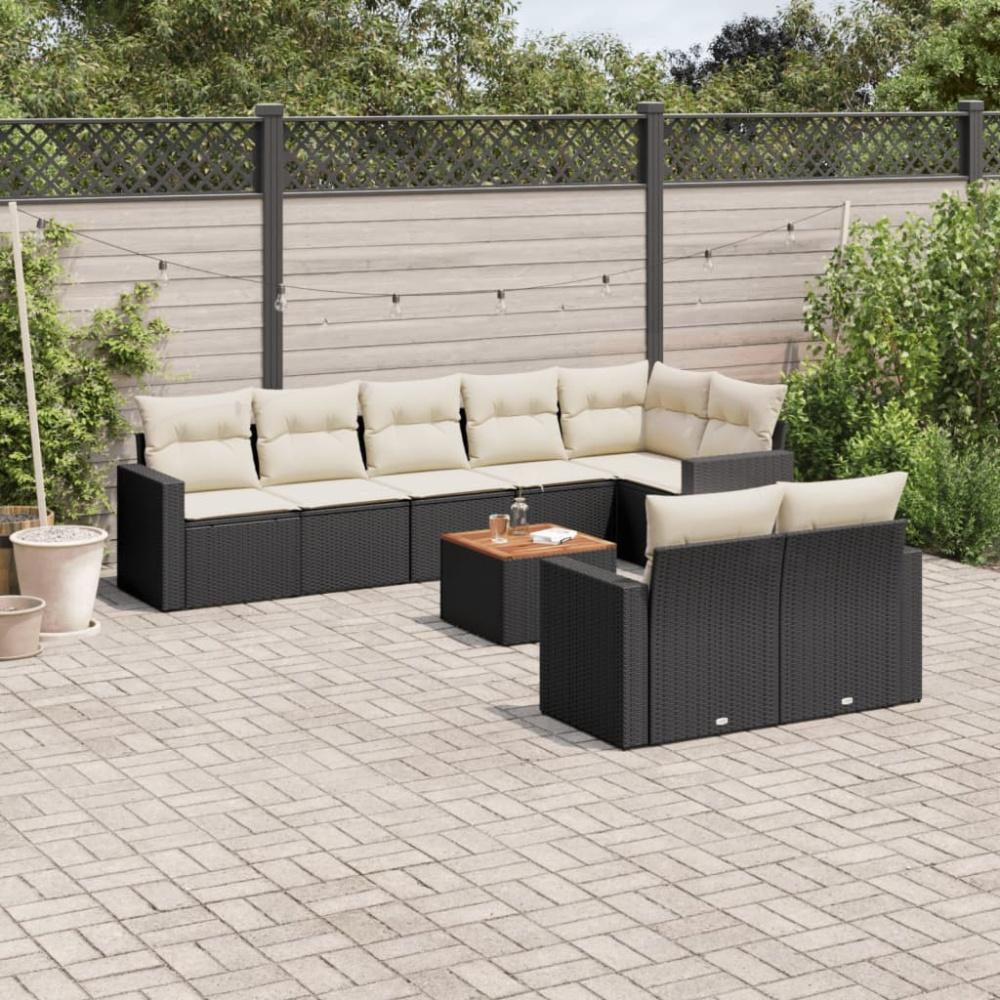 vidaXL 9-tlg. Garten-Sofagarnitur mit Kissen Schwarz Poly Rattan 3256539 Bild 1