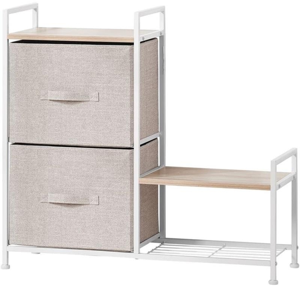 Regalsystem Schrank Holzablage mit 2 Stoffschubladen mDesign Metallrahmen beige Bild 1