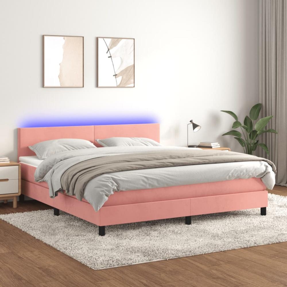 vidaXL Boxspringbett mit Matratze & LED Rosa 160x200 cm Samt 3134296 Bild 1