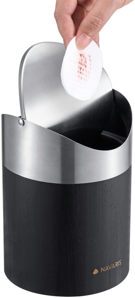 Navaris Mülltrennsystem Mini Mülleimer aus Bambus - Abfalleimer mit Deckel - Kosmetikeimer Bild 1
