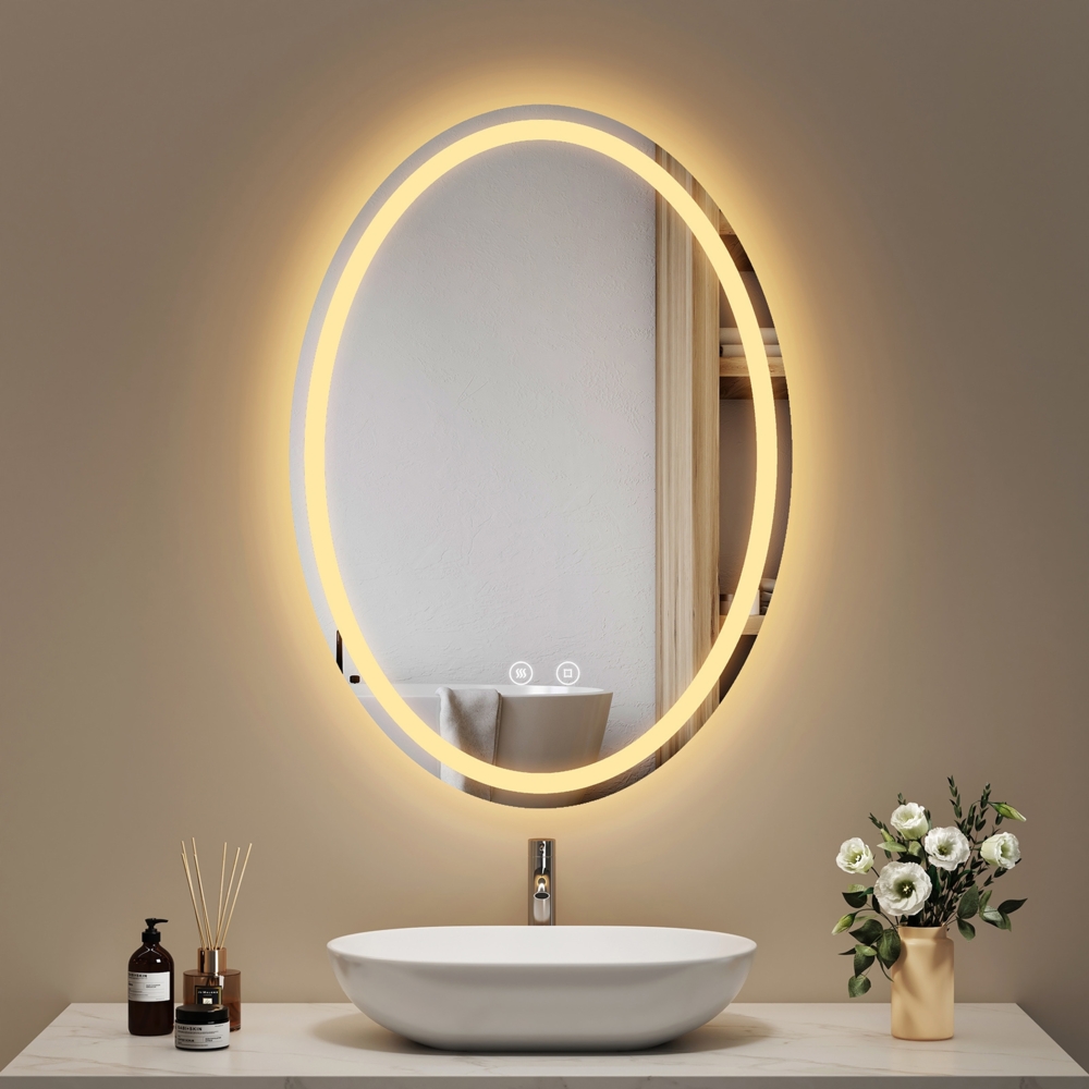 EMKE Badspiegel Mit Beleuchtung Elliptisch Wandspiegel Touch Beschlagfrei 3 Lichtfarbe Dimmbar Oval Badezimmerspiegel 60×80cm Bild 1