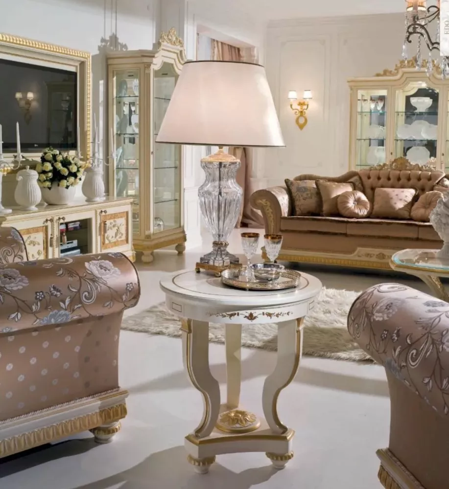 Beistelltisch Couchtisch Tisch Wohnzimmer Möbel Rund Beige Holz Tische Bild 1