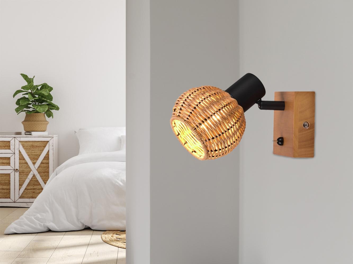 meineWunschleuchte Wandstrahler, ohne Leuchtmittel, innen, Nachttisch-lampe Wand mit Schalter & Lampenschirm aus Rattan Bild 1