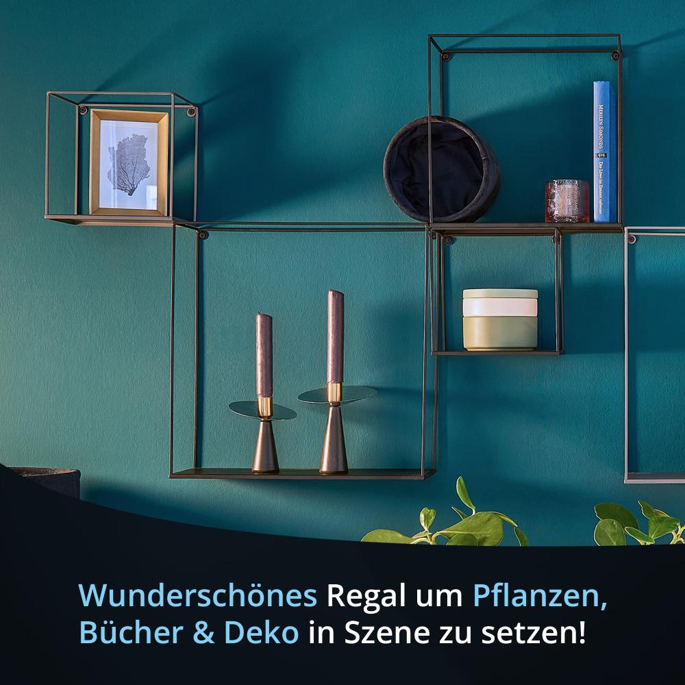 KHG Wandregal 3er Set schwarz aus Metall pulverbeschichtet, großes Regal 40x40x15 cm, Hängeregal ideal für Bücher, Pflanzen & Deko, für Wohn-, Ess-, Schlaf-, Badezimmer & Küche Bild 1