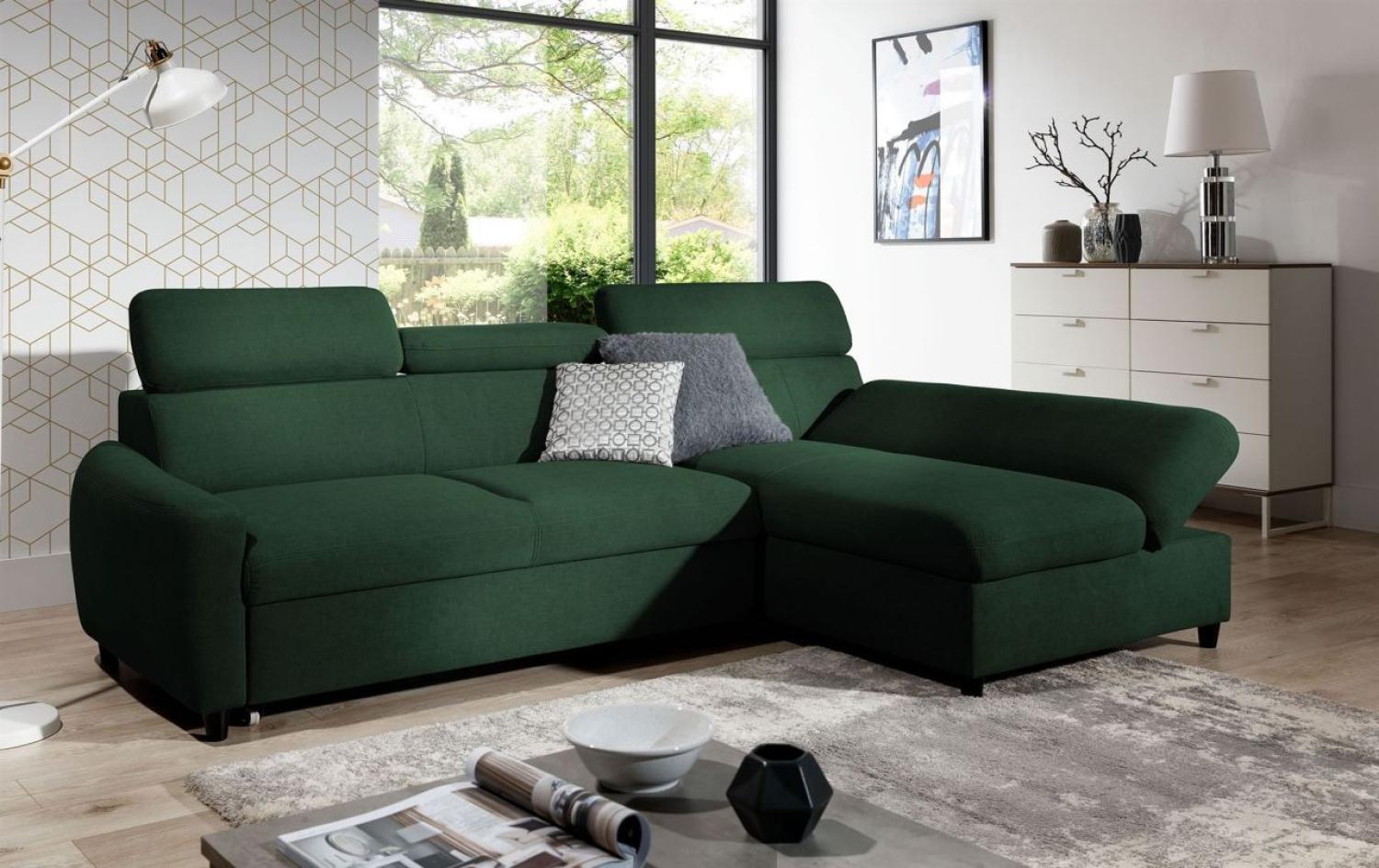 Ecksofa Schlafsofa Sofa ANTON XS in Stoff Esito Dunkelgrün Ottomane Rechts Bild 1