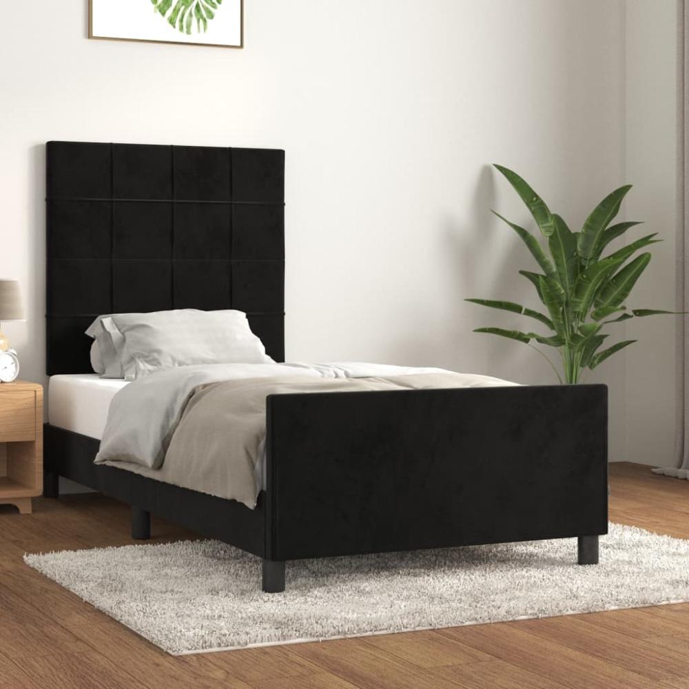 vidaXL Bettgestell mit Kopfteil Schwarz 90x190 cm Samt 3125729 Bild 1