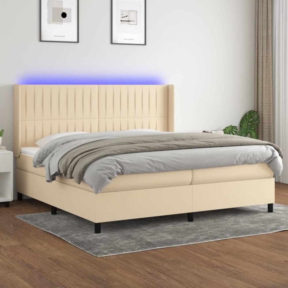 vidaXL Boxspringbett mit Matratze & LED Stoff Creme 200 x 200 cm, Härtegrad: H2 [3138506] Bild 1