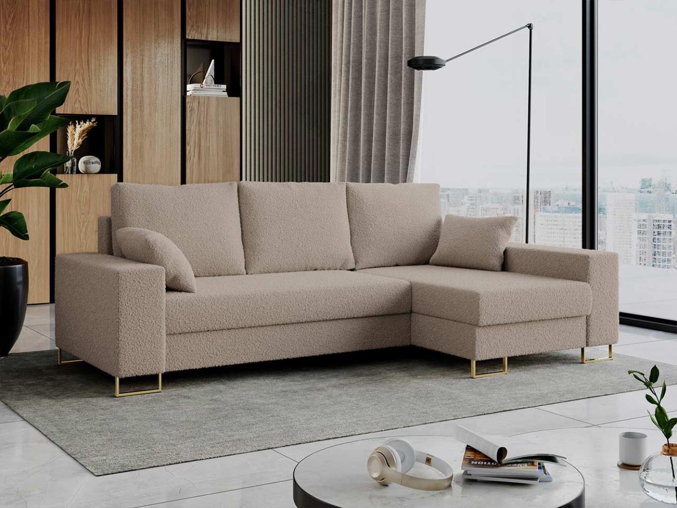 Ecksofa mit Schlaffunktion L-Form mit Bettkasten - DORIAN-Non - Hellbraun Boucle Bild 1