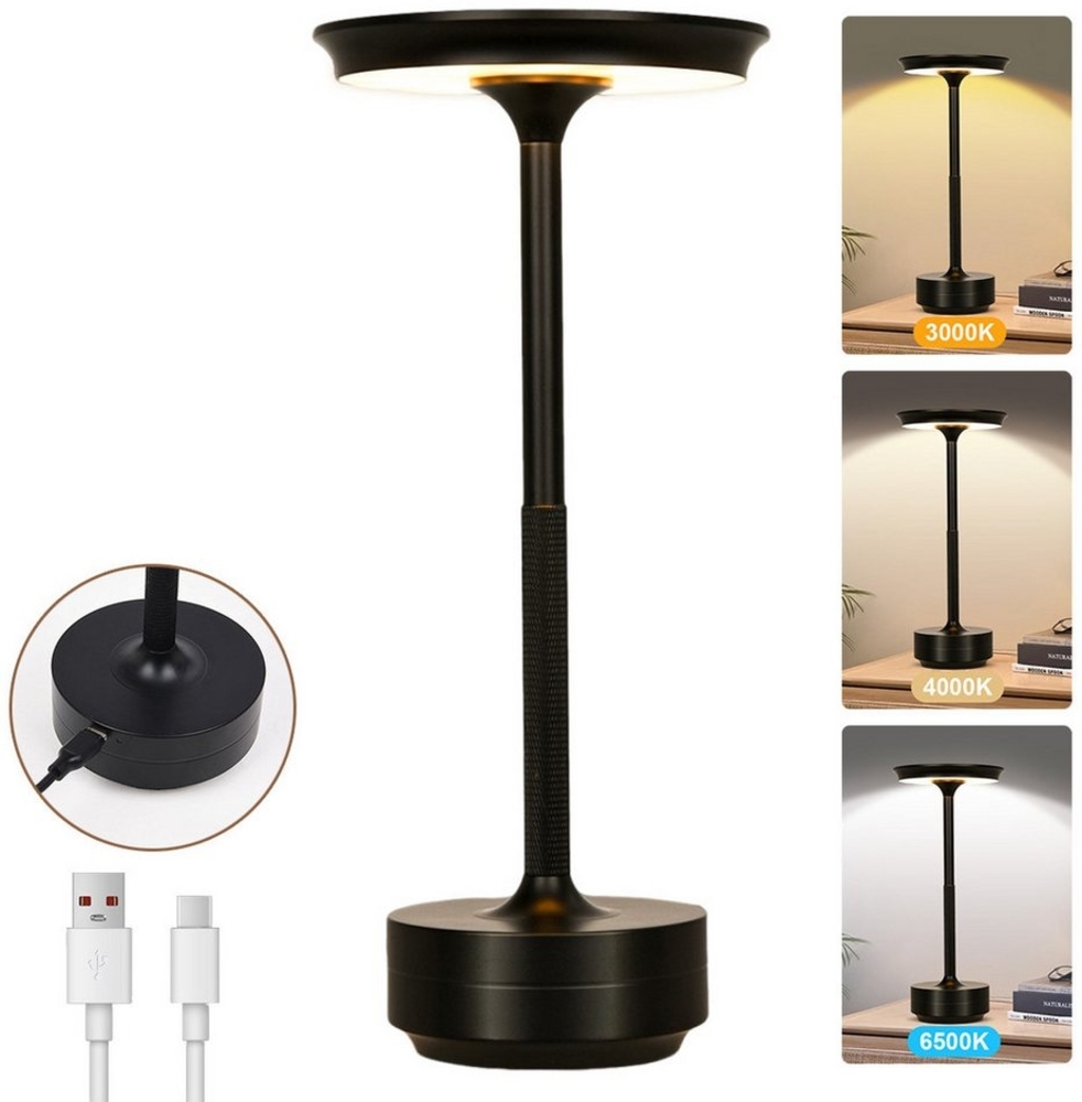 Rosnek LED Tischleuchte Tischlampe Kabellose Dimmbar Leseleuchte, USB Aufladbar, Wasserdichtes, Schwarz, LED fest integriert, Kaltweiß, Warmweiß, Naturweiß, mit Touch-Schalter Leicht Schreibtischlampe für Wohnzimmer Büro Bild 1