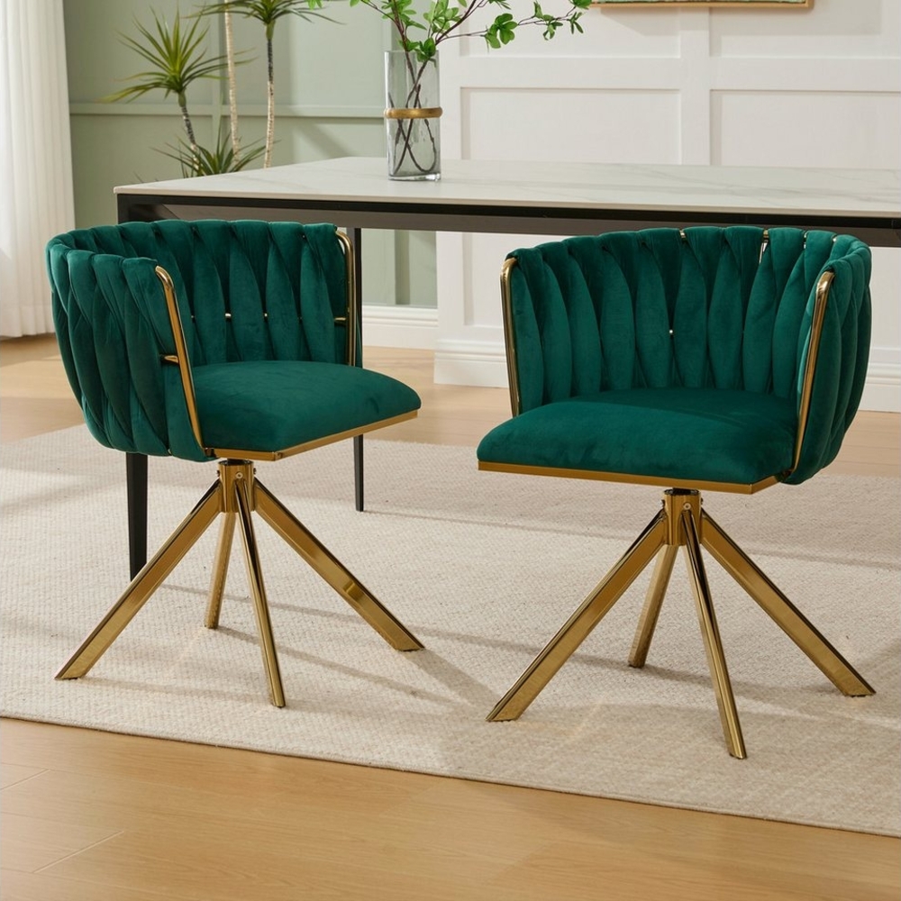 KLAM HOME Esszimmerstuhl Hochwertiger Samt-Drehsessel mit robustem Metallfuß (Flüssige 180° Rotation & optimaler Lendenwirbelstütze, 2 st), Ideal für stilvolles Wohnambiente und ergonomische Arbeitsplätze Bild 1