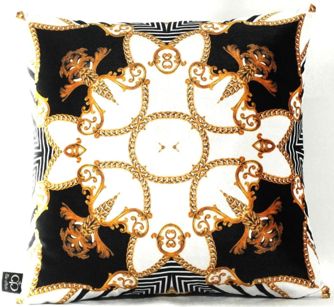 Casa Padrino Luxus Barock Kissen Paris Schwarz / Weiß / Gold 45 x 45 cm - Feinster Samtstoff - Wohnzimmer Deko Accessoires Bild 1