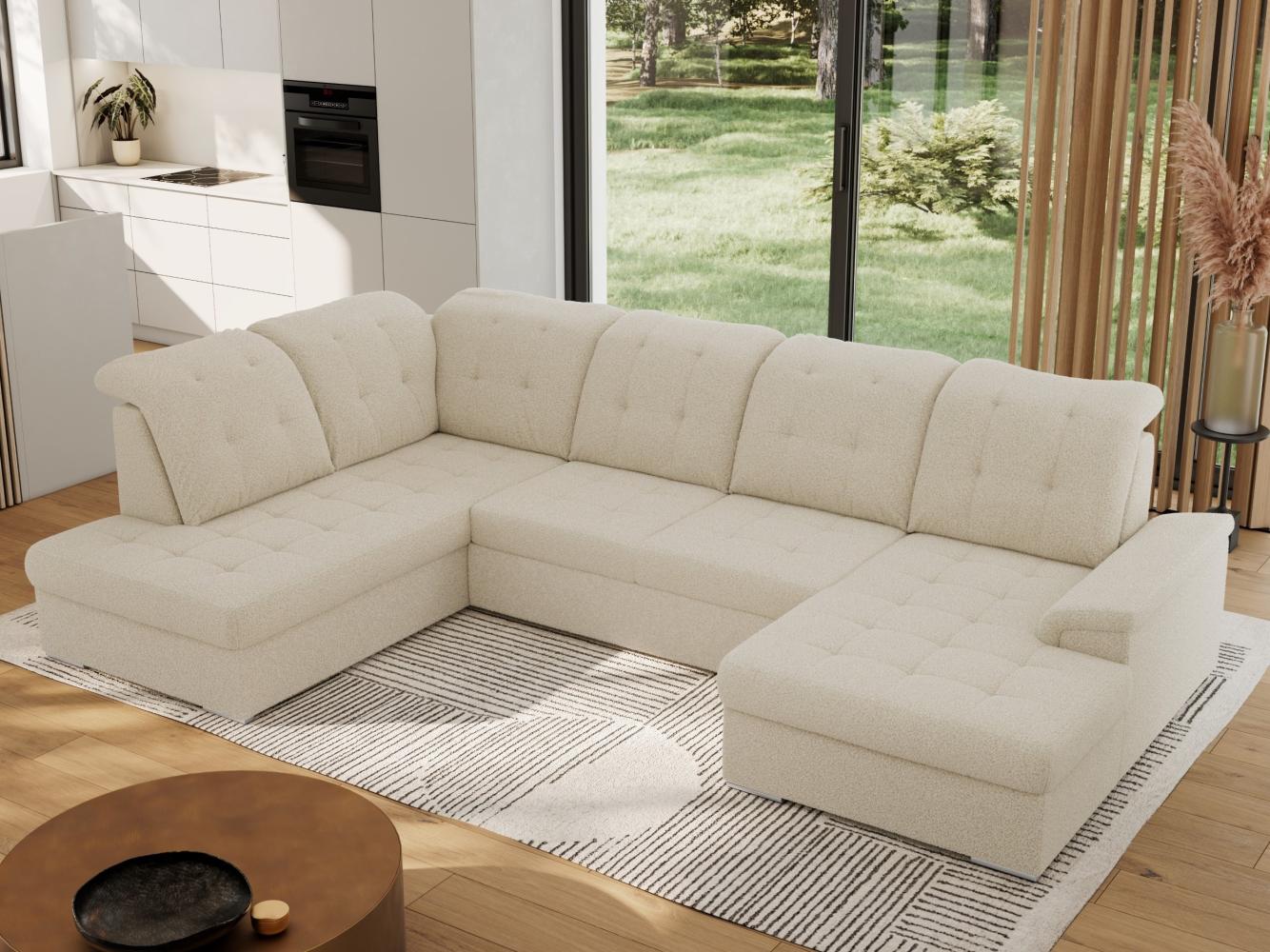 Ecksofa, Wohnzimmer U Couch, Polstersofa mit Bettkasten - MADRITO U - Beige Boucle - Links Bild 1