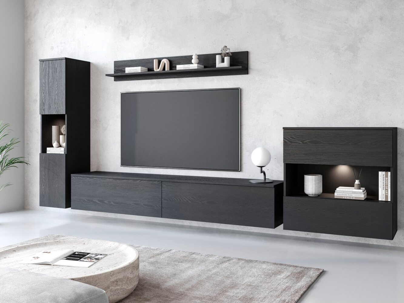 INOSIGN Wohnwand PARIS, (Komplett-Set, 4-St), TV-Wand 300cm breite, grifflose Design, stehend und hängend montierbar Bild 1