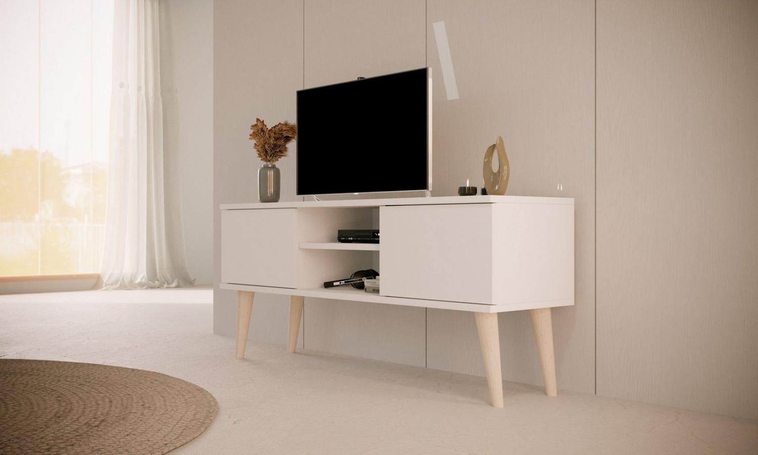 Bjird Lowboard TV-Schrank "Toronto" (2 Schranktüren, 2 Ablagefächern und Kabelöffnung), Breite 120 cm, Beine aus Buchenholz, für Fernseher bis zu 50 Zoll Bild 1