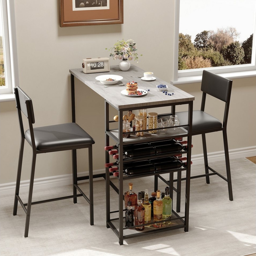 GarveeMore Essgruppe Esstisch-Set für 2, Bartisch mit 3 Ablagen Esstisch mit 2 Stühlen Bild 1